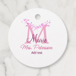 Roze hart glitter monogram leraar Mrs Modern gi Bedankjes Labels