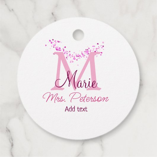 Roze hart glitter monogram leraar Mrs Modern gi Bedankjes Labels (Achterkant)