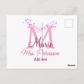 Roze hart glitter monogram leraar Mrs Modern gi Briefkaart (Achterkant)