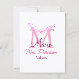 Roze hart glitter monogram leraar Mrs Modern gi Briefkaart