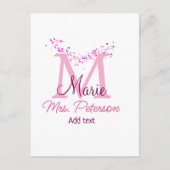 Roze hart glitter monogram leraar Mrs Modern gi Briefkaart (Voorkant)