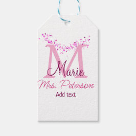 Roze hart glitter monogram leraar Mrs Modern gi Cadeaulabel
