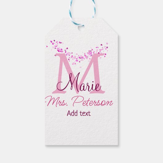 Roze hart glitter monogram leraar Mrs Modern gi Cadeaulabel (Achterkant)