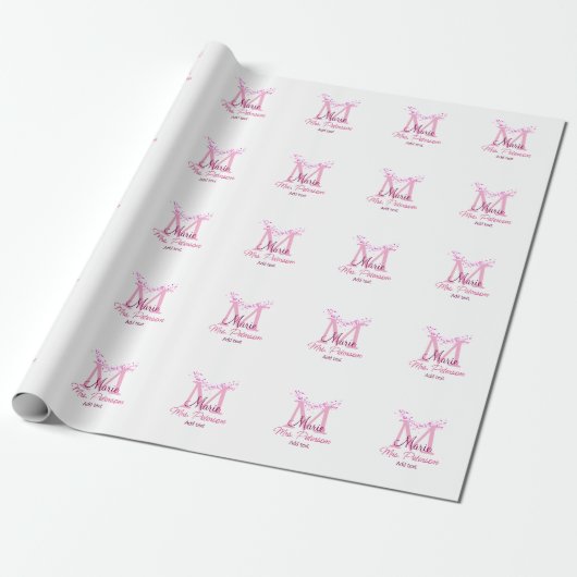 Roze hart glitter monogram leraar Mrs Modern gi Cadeaupapier (Uitgerold)