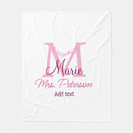 Roze hart glitter monogram leraar Mrs Modern gi Fleece Deken