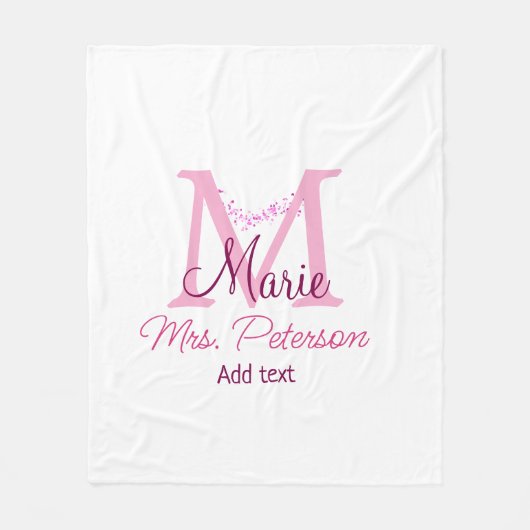 Roze hart glitter monogram leraar Mrs Modern gi Fleece Deken (Voorkant)