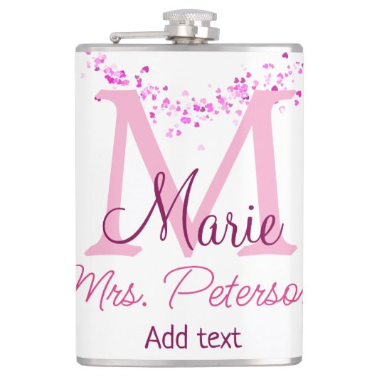Roze hart glitter monogram leraar Mrs Modern gi Heupfles (Voorkant)