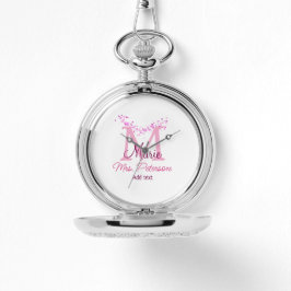 Roze hart glitter monogram leraar Mrs Modern gi Horloge