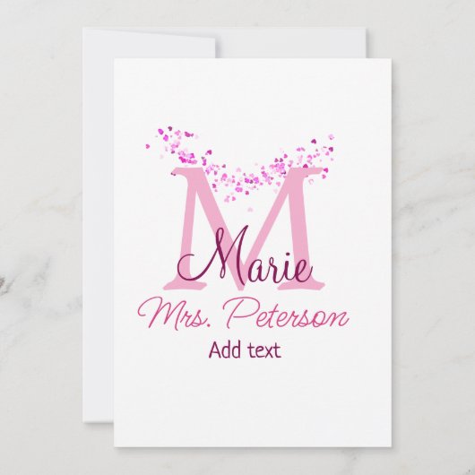 Roze hart glitter monogram leraar Mrs Modern gi Kaart (Achterkant)