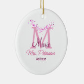 Roze hart glitter monogram leraar Mrs Modern gi Keramisch Ornament (Rechts)