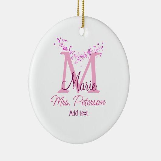 Roze hart glitter monogram leraar Mrs Modern gi Keramisch Ornament (Rechts)