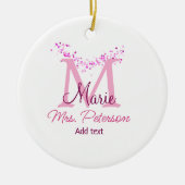 Roze hart glitter monogram leraar Mrs Modern gi Keramisch Ornament (Voorkant)