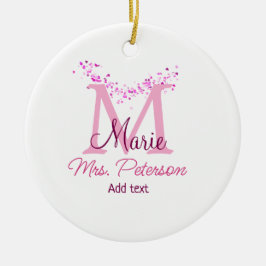 Roze hart glitter monogram leraar Mrs Modern gi Keramisch Ornament