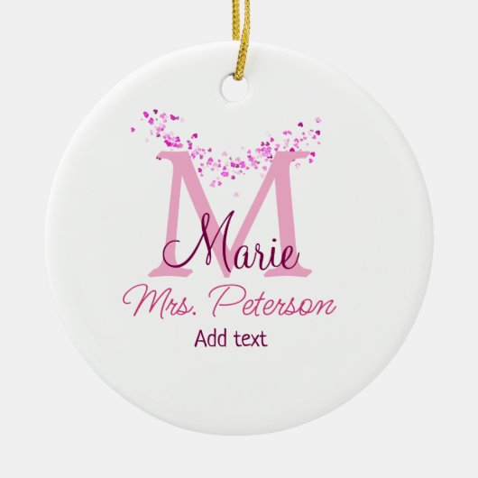 Roze hart glitter monogram leraar Mrs Modern gi Keramisch Ornament (Voorkant)