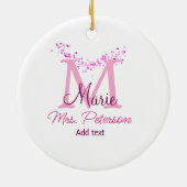 Roze hart glitter monogram leraar Mrs Modern gi Keramisch Ornament (Achterkant)