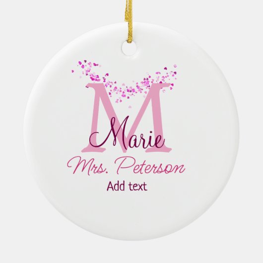Roze hart glitter monogram leraar Mrs Modern gi Keramisch Ornament (Achterkant)