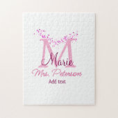 Roze hart glitter monogram leraar Mrs Modern gi Legpuzzel (Verticaal)