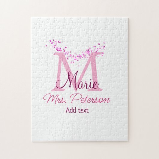 Roze hart glitter monogram leraar Mrs Modern gi Legpuzzel (Verticaal)