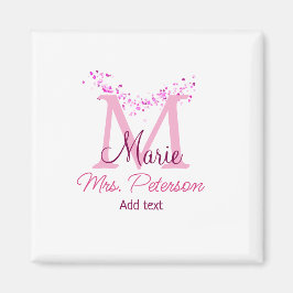 Roze hart glitter monogram leraar Mrs Modern gi Magneet