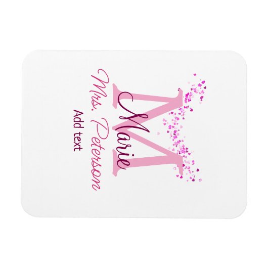 Roze hart glitter monogram leraar Mrs Modern gi Magneet (Horizontaal)