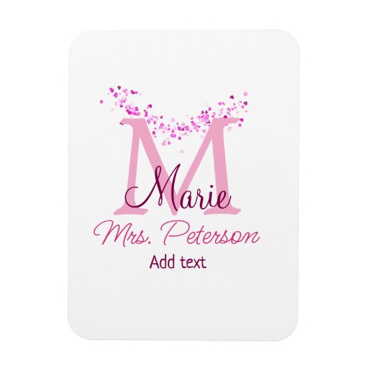 Roze hart glitter monogram leraar Mrs Modern gi Magneet (Verticaal)