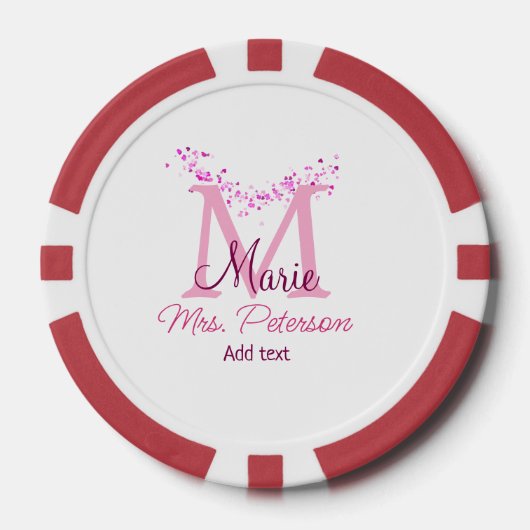 Roze hart glitter monogram leraar Mrs Modern gi Poker Chips (Voorkant)