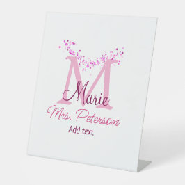 Roze hart glitter monogram leraar Mrs Modern gi Reclamebord Met Voetstuk