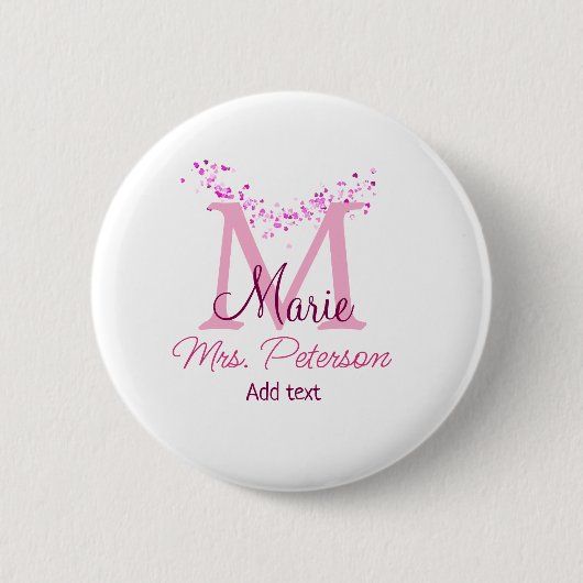 Roze hart glitter monogram leraar Mrs Modern gi Ronde Button 5,7 Cm (Voorkant)