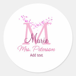 Roze hart glitter monogram leraar Mrs Modern gi Ronde Sticker