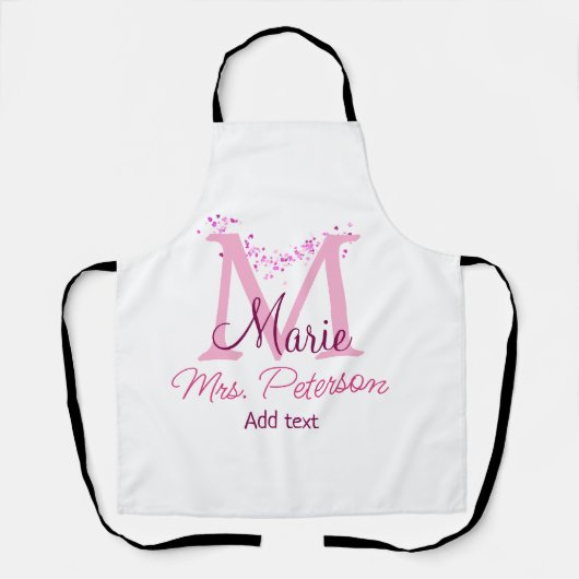 Roze hart glitter monogram leraar Mrs Modern gi Schort (Voorkant)