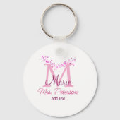 Roze hart glitter monogram leraar Mrs Modern gi Sleutelhanger (Voorkant)