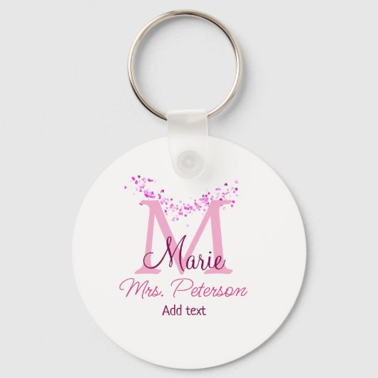 Roze hart glitter monogram leraar Mrs Modern gi Sleutelhanger (Achterkant)