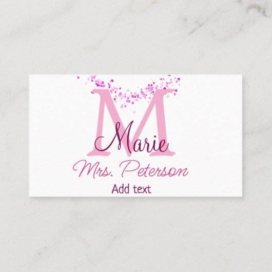 Roze hart glitter monogram leraar Mrs Modern gi Visitekaartje (Achterkant)
