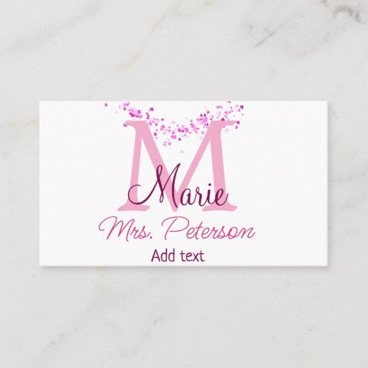Roze hart glitter monogram leraar Mrs Modern gi Visitekaartje (Voorkant)