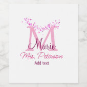 Roze hart glitter monogram leraar Mrs Modern gi Wijn Etiket (Enkel label)