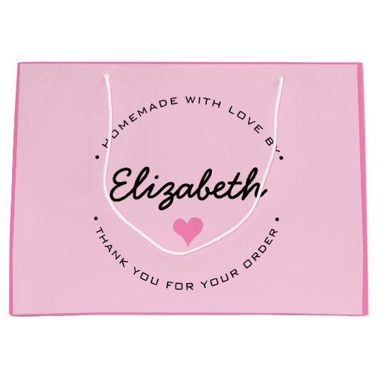 Roze Hart Handgemaakt met Liefde Dank je wel Groot Cadeauzakje (Voorkant)