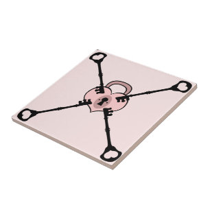Roze Hart Hangslot met Sleutels Keramische Trivet Tegeltje
