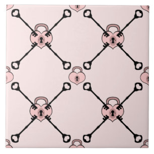 Roze Hart Hangslot met Sleutels Keramische Trivet Tegeltje