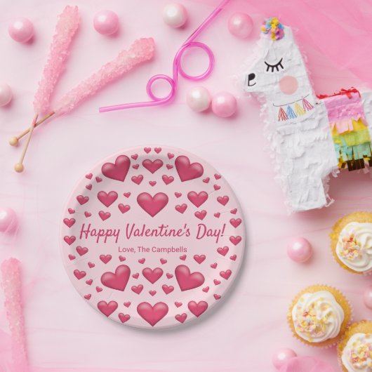 Roze hart Happy Valentijnsdag en aangepaste tekst Papieren Bordje (Feest)
