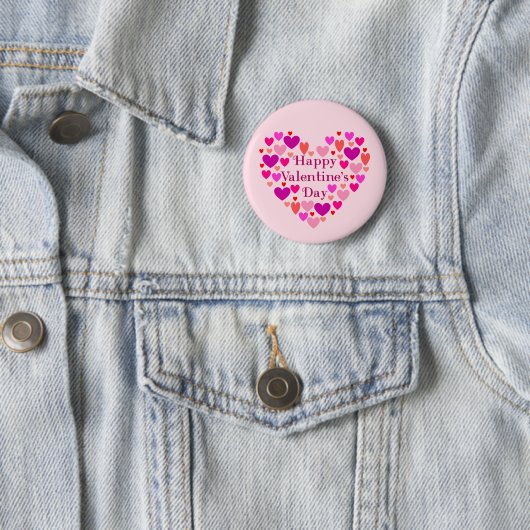 Roze hart Happy Valentines Day Ronde Button 5,7 Cm (In situ)