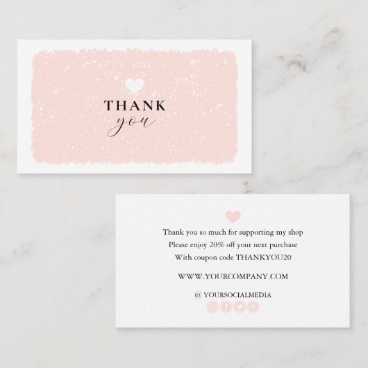 Roze hart Hartelijk dank voor uw aankoop Visitekaartje (Voorkant / Achterkant)