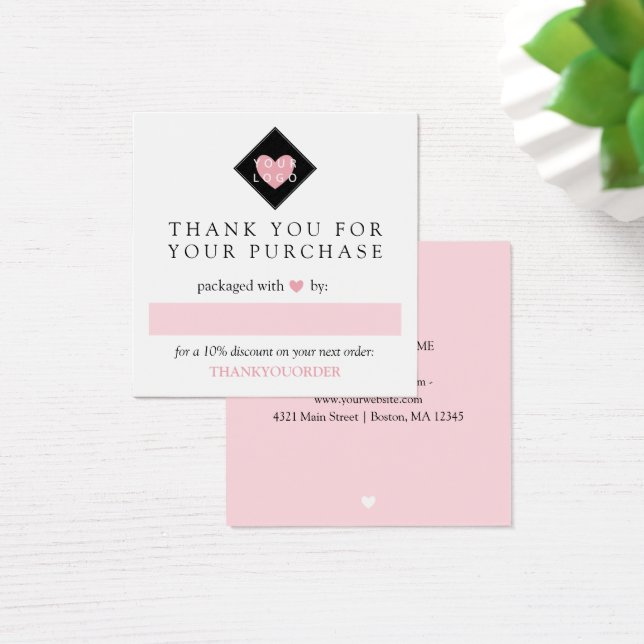 Roze hart Hartelijk dank voor uw bestelling van uw Vierkante Visitekaartjes (Bureau)