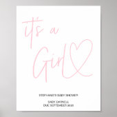 Roze hart Het is een Girl Baby shower Welcome Sign Poster (Voorkant)