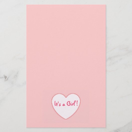 Roze hart Het is een meisje Briefpapier (Voorkant)
