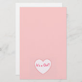 Roze hart Het is een meisje Briefpapier (Voorkant / Achterkant)