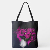 Roze hart in het zwart tote bag (Achterkant)