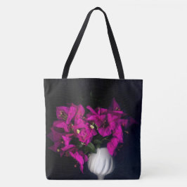 Roze hart in zwart tote bag