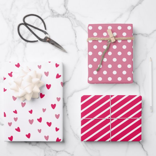Roze Hart Inpakpapier Set | Mooie Cadeaupapier Pat (Voorkant)