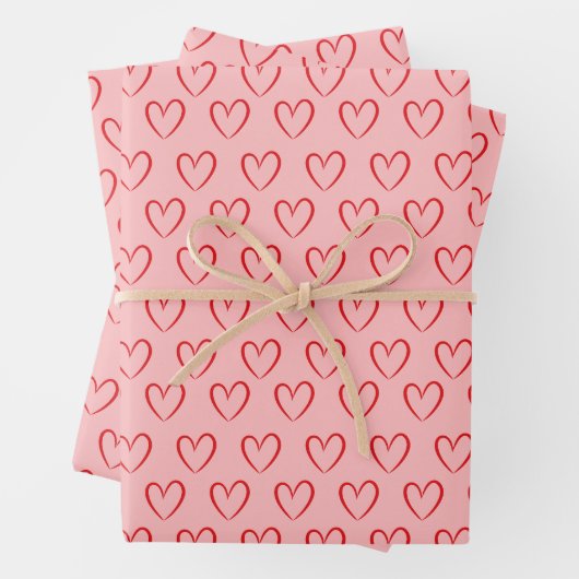 Roze Hart Inpakpapier Set  Vel (In situ)