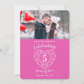Roze hart jubileum 5 jaar foto uitnodigingen (Voorkant)
